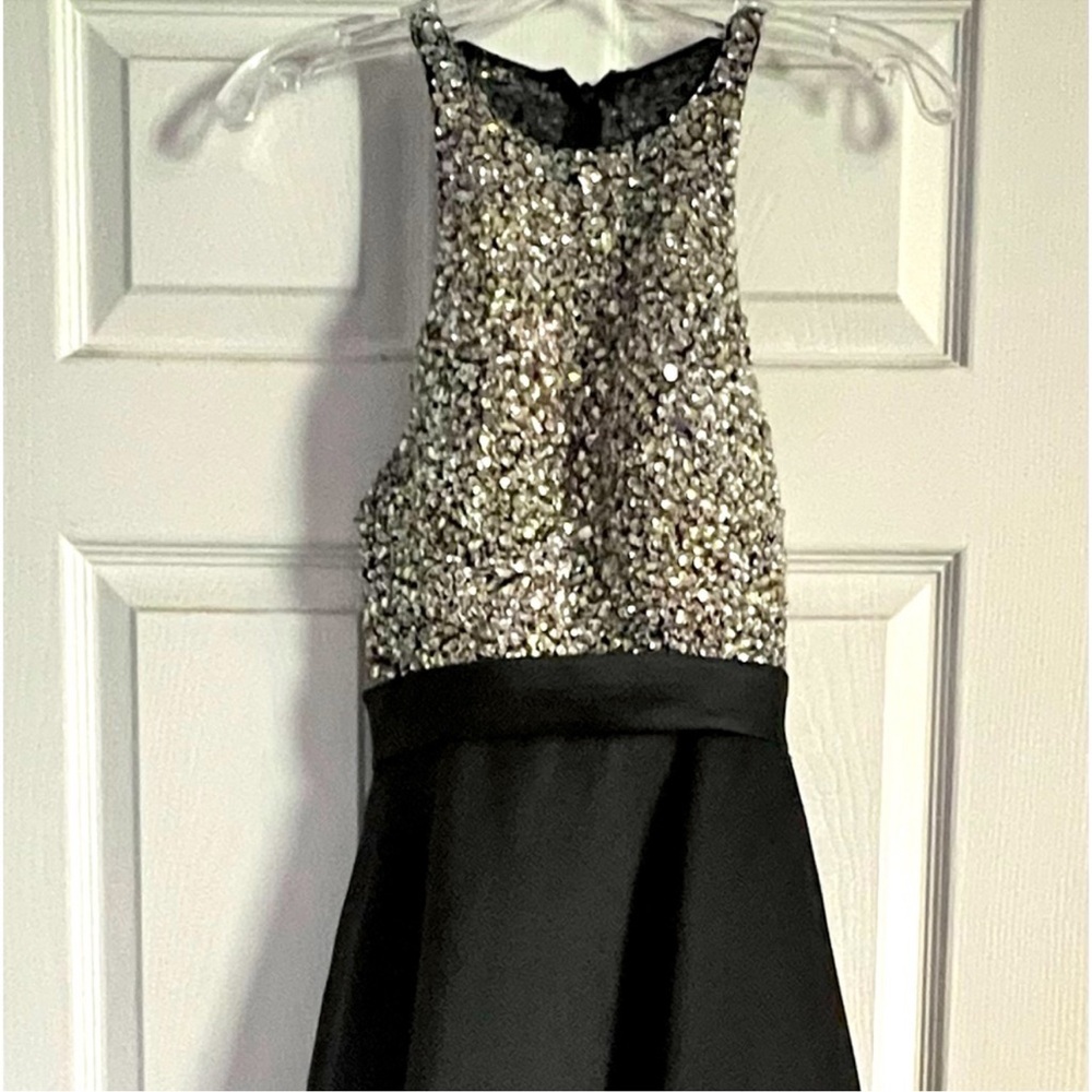 Jovani Silver and Gold Sequin Halter A-line Prom Dress